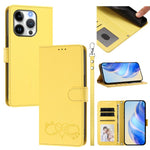 Custodia per telefono in ecopelle con chiusura magnetica e cinturino da polso, con motivo a cuoricini felici., For iPhone 16 Pro, For iPhone 16 Plus