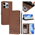 Custodia per telefono in ecopelle con chiusura magnetica e cinturino da polso, con motivo a cuoricini felici., For iPhone 16 Pro, For iPhone 16 Plus