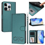 Custodia per telefono in ecopelle con chiusura magnetica e cinturino da polso, con motivo a cuoricini felici., For iPhone 16 Pro, For iPhone 16 Plus