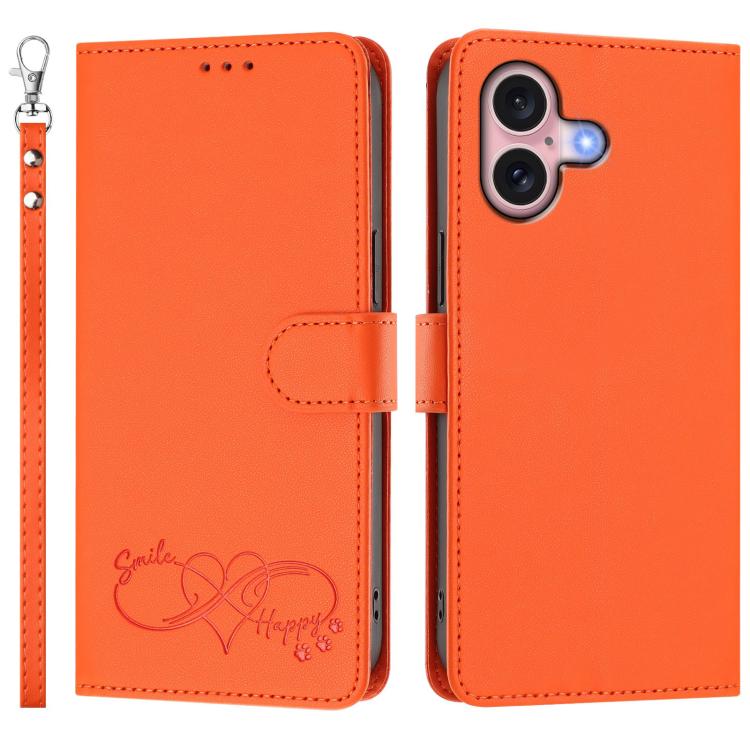 Custodia per telefono in ecopelle con chiusura magnetica e cinturino da polso, con motivo a cuoricini felici., For iPhone 16, For iPhone 15 Pro Max