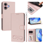 Custodia per telefono in ecopelle con chiusura magnetica e cinturino da polso, con motivo a cuoricini felici., For iPhone 16, For iPhone 15 Pro Max