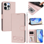 Custodia per telefono in ecopelle con chiusura magnetica e cinturino da polso, con motivo a cuoricini felici., For iPhone 16, For iPhone 15 Pro Max