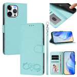 Custodia per telefono in ecopelle con chiusura magnetica e cinturino da polso, con motivo a cuoricini felici., For iPhone 16, For iPhone 15 Pro Max