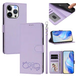 Custodia per telefono in ecopelle con chiusura magnetica e cinturino da polso, con motivo a cuoricini felici., For iPhone 15 Pro, For iPhone 15 Plus