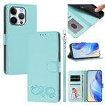 Custodia per telefono in ecopelle con chiusura magnetica e cinturino da polso, con motivo a cuoricini felici., For iPhone 15 Pro, For iPhone 15 Plus