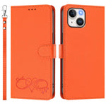 Custodia per telefono in ecopelle con chiusura magnetica e cinturino da polso, con motivo a cuoricini felici., For iPhone 15, For iPhone 14 Plus