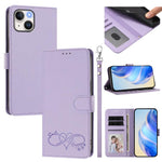 Custodia per telefono in ecopelle con chiusura magnetica e cinturino da polso, con motivo a cuoricini felici., For iPhone 15, For iPhone 14 Plus