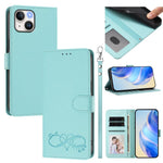 Custodia per telefono in ecopelle con chiusura magnetica e cinturino da polso, con motivo a cuoricini felici., For iPhone 15, For iPhone 14 Plus