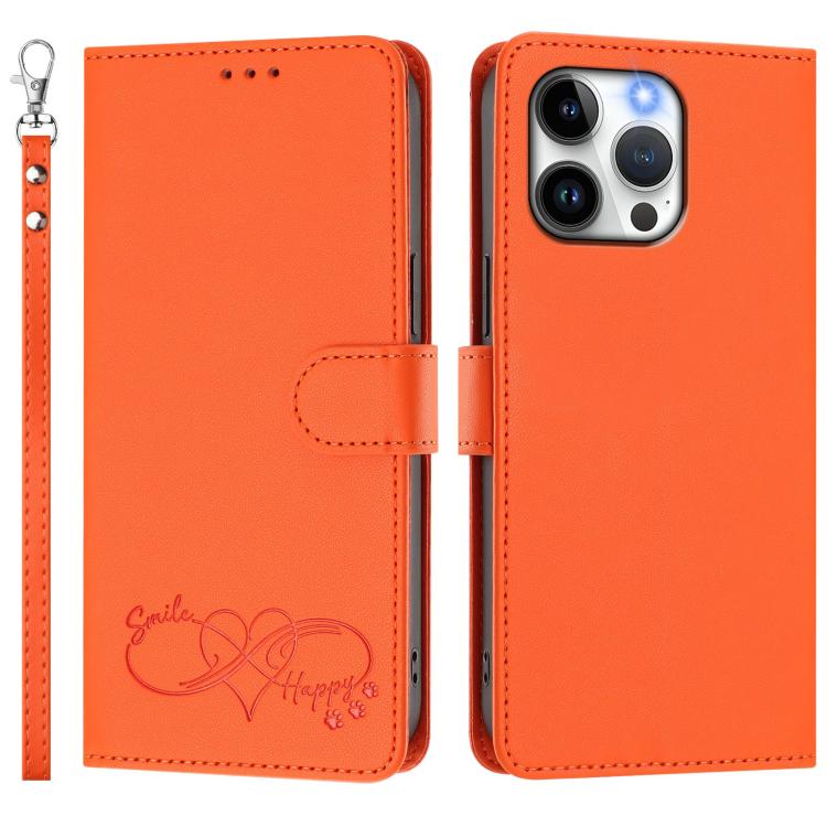 Custodia per telefono in ecopelle con chiusura magnetica e cinturino da polso, con motivo a cuoricini felici., For iPhone 14 Pro Max, For iPhone 13 Pro Max