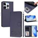 Custodia per telefono in ecopelle con chiusura magnetica e cinturino da polso, con motivo a cuoricini felici., For iPhone 14 / 13, For iPhone 14 Pro