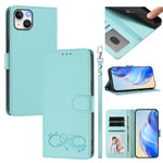 Custodia per telefono in ecopelle con chiusura magnetica e cinturino da polso, con motivo a cuoricini felici., For iPhone 15, For iPhone 14 Plus