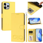 Custodia per telefono in ecopelle con chiusura magnetica e cinturino da polso, con motivo a cuoricini felici., For iPhone 14 Pro Max, For iPhone 13 Pro Max