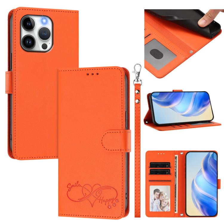 Custodia per telefono in ecopelle con chiusura magnetica e cinturino da polso, con motivo a cuoricini felici., For iPhone 13 Pro, For iPhone 12 / 12 Pro