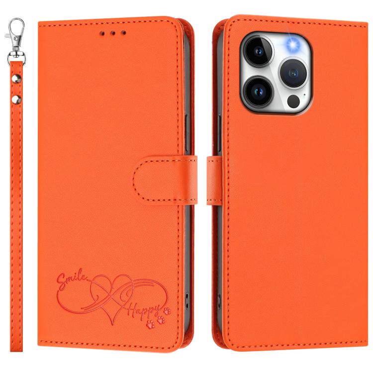 Custodia per telefono in ecopelle con chiusura magnetica e cinturino da polso, con motivo a cuoricini felici., For iPhone 13 Pro, For iPhone 12 / 12 Pro