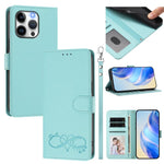 Custodia per telefono in ecopelle con chiusura magnetica e cinturino da polso, con motivo a cuoricini felici., For iPhone 13 Pro, For iPhone 12 / 12 Pro