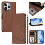 Custodia per telefono in ecopelle con chiusura magnetica e cinturino da polso, con motivo a cuoricini felici., For iPhone 13 Pro, For iPhone 12 / 12 Pro