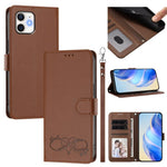 Custodia per telefono in ecopelle con chiusura magnetica e cinturino da polso, con motivo a cuoricini felici., For iPhone 13 Pro, For iPhone 12 / 12 Pro