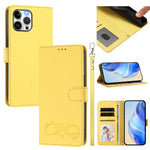Custodia per telefono in ecopelle con chiusura magnetica e cinturino da polso, con motivo a cuoricini felici., For iPhone 12 Pro Max, For iPhone 11 Pro Max