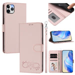 Custodia per telefono in ecopelle con chiusura magnetica e cinturino da polso, con motivo a cuoricini felici., For iPhone 12 Pro Max, For iPhone 11 Pro Max