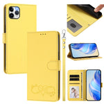 Custodia per telefono in ecopelle con chiusura magnetica e cinturino da polso, con motivo a cuoricini felici., For iPhone 12 Pro Max, For iPhone 11 Pro Max
