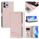 Custodia per telefono in ecopelle con chiusura magnetica e cinturino da polso, con motivo a cuoricini felici., For iPhone 11, For iPhone 11 Pro