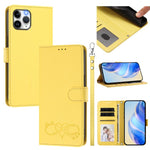 Custodia per telefono in ecopelle con chiusura magnetica e cinturino da polso, con motivo a cuoricini felici., For iPhone 11, For iPhone 11 Pro