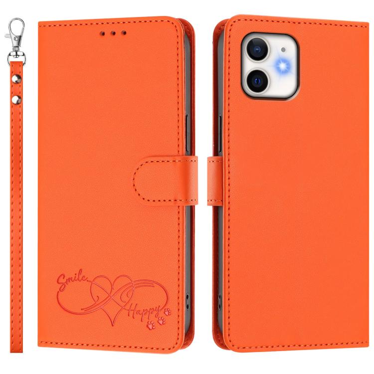 Custodia per telefono in ecopelle con chiusura magnetica e cinturino da polso, con motivo a cuoricini felici., For iPhone 11, For iPhone 11 Pro