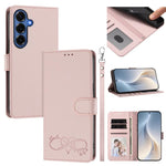 Custodia per telefono in ecopelle con chiusura magnetica e cinturino da polso, con motivo a cuoricini felici., For Galaxy S26 FE 5G, For Galaxy S26+ 5G