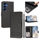 Custodia per telefono in ecopelle con chiusura magnetica e cinturino da polso, con motivo a cuoricini felici., For Galaxy S26 FE 5G, For Galaxy S26+ 5G
