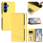 Custodia per telefono in ecopelle con chiusura magnetica e cinturino da polso, con motivo a cuoricini felici., For Galaxy S26 FE 5G, For Galaxy S26+ 5G