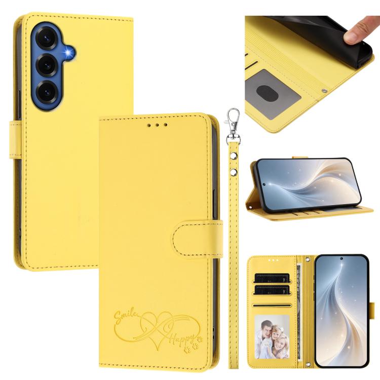 Custodia per telefono in ecopelle con chiusura magnetica e cinturino da polso, con motivo a cuoricini felici., For Galaxy S26 FE 5G, For Galaxy S26+ 5G