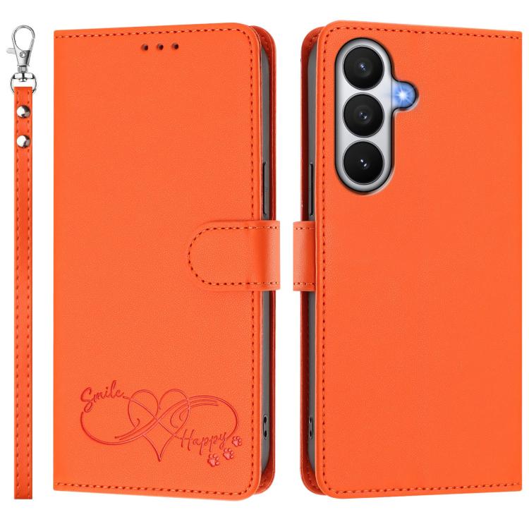 Custodia per telefono in ecopelle con chiusura magnetica e cinturino da polso, con motivo a cuoricini felici., For Galaxy S26 5G, For Galaxy S25 FE 5G