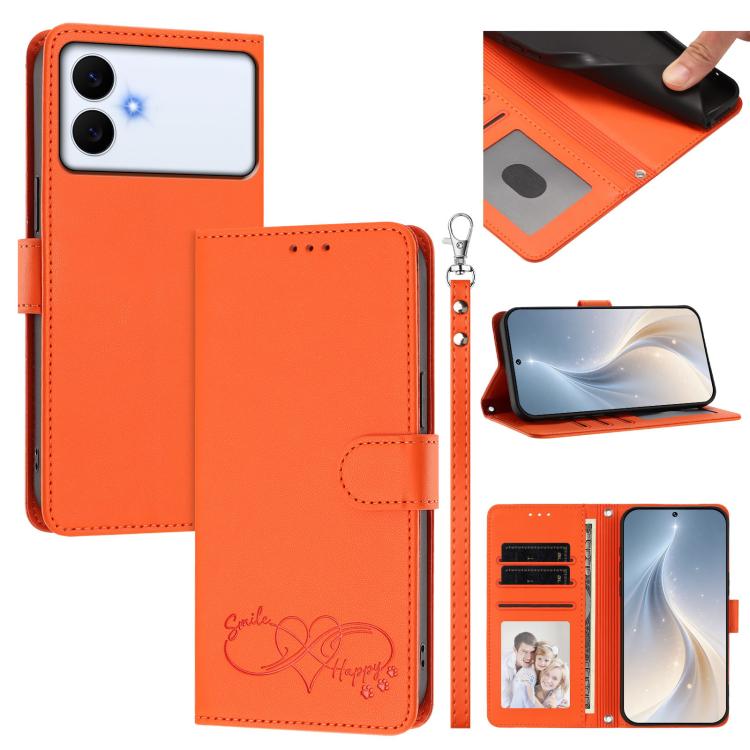 Custodia per telefono in ecopelle con chiusura magnetica e cinturino da polso, con motivo a cuoricini felici., For Galaxy S26 Edge 5G, For Galaxy S26 Ultra 5G