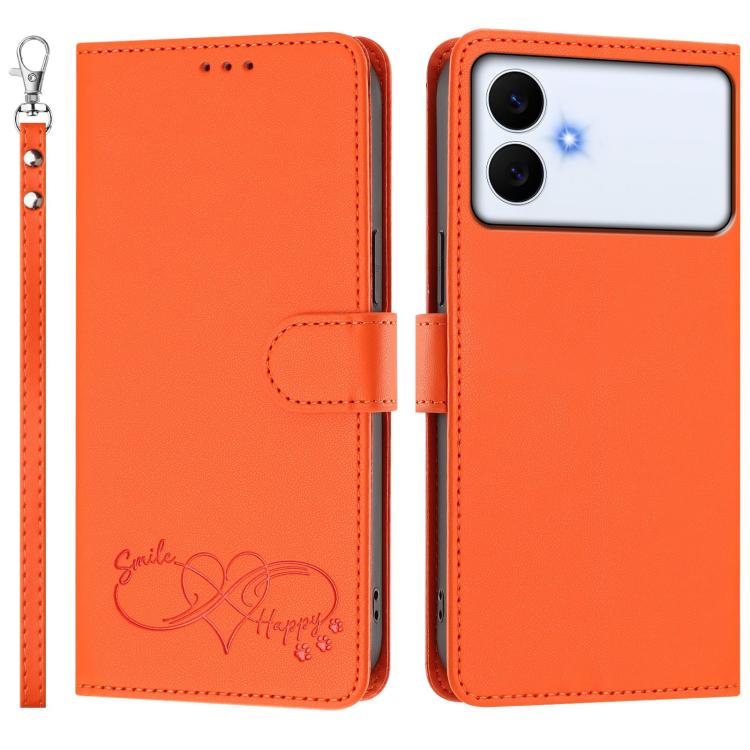 Custodia per telefono in ecopelle con chiusura magnetica e cinturino da polso, con motivo a cuoricini felici., For Galaxy S26 Edge 5G, For Galaxy S26 Ultra 5G
