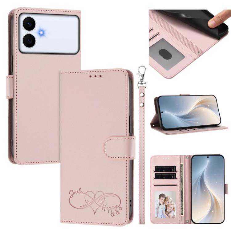 Custodia per telefono in ecopelle con chiusura magnetica e cinturino da polso, con motivo a cuoricini felici., For Galaxy S26 Edge 5G, For Galaxy S26 Ultra 5G