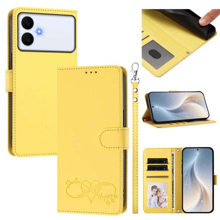 Custodia per telefono in ecopelle con chiusura magnetica e cinturino da polso, con motivo a cuoricini felici., For Galaxy S26 Edge 5G, For Galaxy S26 Ultra 5G