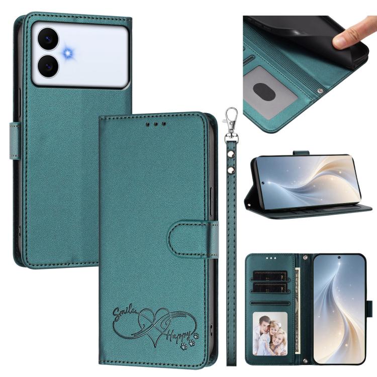 Custodia per telefono in ecopelle con chiusura magnetica e cinturino da polso, con motivo a cuoricini felici., For Galaxy S26 Edge 5G, For Galaxy S26 Ultra 5G