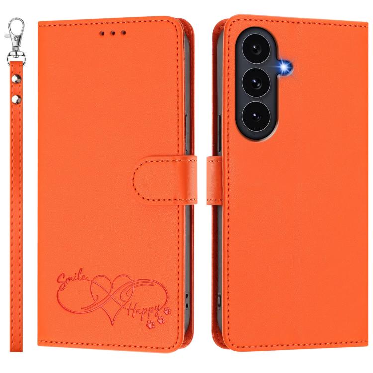Custodia per telefono in ecopelle con chiusura magnetica e cinturino da polso, con motivo a cuoricini felici., For Galaxy S26 FE 5G, For Galaxy S26+ 5G