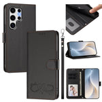 Custodia per telefono in ecopelle con chiusura magnetica e cinturino da polso, con motivo a cuoricini felici., For Galaxy S25+ / S24+ 5G, For Galaxy S25 Ultra 5G