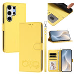 Custodia per telefono in ecopelle con chiusura magnetica e cinturino da polso, con motivo a cuoricini felici., For Galaxy S25+ / S24+ 5G, For Galaxy S25 Ultra 5G
