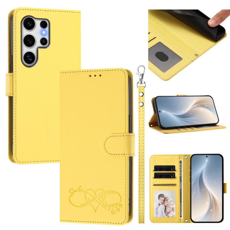 Custodia per telefono in ecopelle con chiusura magnetica e cinturino da polso, con motivo a cuoricini felici., For Galaxy S25+ / S24+ 5G, For Galaxy S25 Ultra 5G