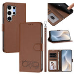 Custodia per telefono in ecopelle con chiusura magnetica e cinturino da polso, con motivo a cuoricini felici., For Galaxy S25+ / S24+ 5G, For Galaxy S25 Ultra 5G