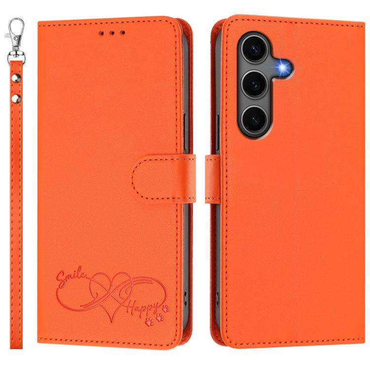 Custodia per telefono in ecopelle con chiusura magnetica e cinturino da polso, con motivo a cuoricini felici., For Galaxy S25+ / S24+ 5G, For Galaxy S25 Ultra 5G