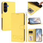 Custodia per telefono in ecopelle con chiusura magnetica e cinturino da polso, con motivo a cuoricini felici., For Galaxy S26 5G, For Galaxy S25 FE 5G