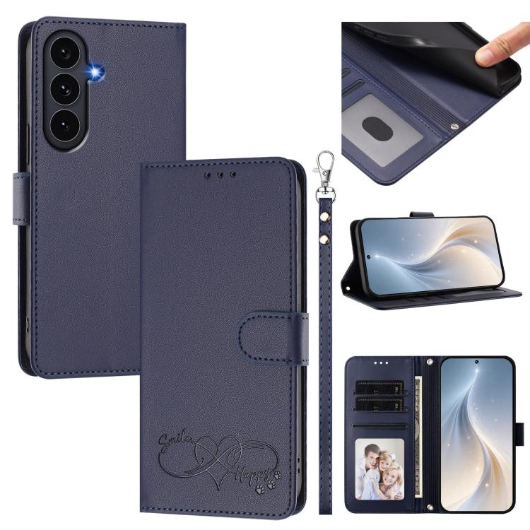 Custodia per telefono in ecopelle con chiusura magnetica e cinturino da polso, con motivo a cuoricini felici., For Galaxy S26 5G, For Galaxy S25 FE 5G