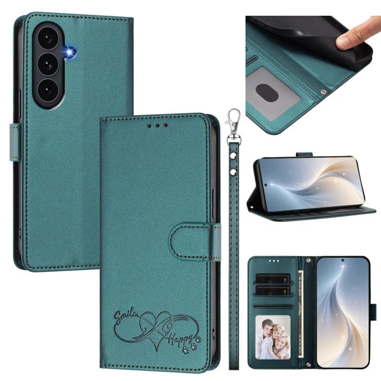 Custodia per telefono in ecopelle con chiusura magnetica e cinturino da polso, con motivo a cuoricini felici., For Galaxy S26 5G, For Galaxy S25 FE 5G