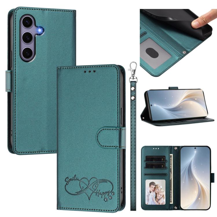 Custodia per telefono in ecopelle con chiusura magnetica e cinturino da polso, con motivo a cuoricini felici., For Galaxy S25 Edge 5G, For Galaxy S25 / S24 5G