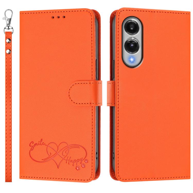 Custodia per telefono in ecopelle con chiusura magnetica e cinturino da polso, con motivo a cuoricini felici., For Galaxy S25 Edge 5G, For Galaxy S25 / S24 5G