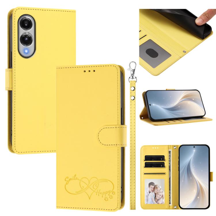 Custodia per telefono in ecopelle con chiusura magnetica e cinturino da polso, con motivo a cuoricini felici., For Galaxy S25 Edge 5G, For Galaxy S25 / S24 5G