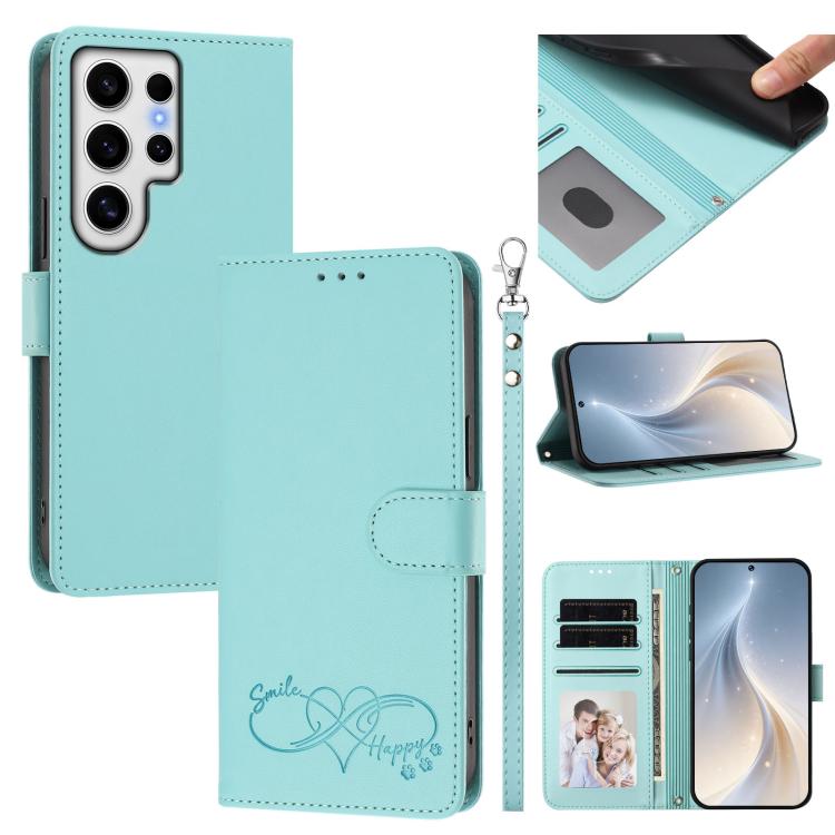Custodia per telefono in ecopelle con chiusura magnetica e cinturino da polso, con motivo a cuoricini felici., For Galaxy S24 FE 5G, For Galaxy S24 Ultra 5G